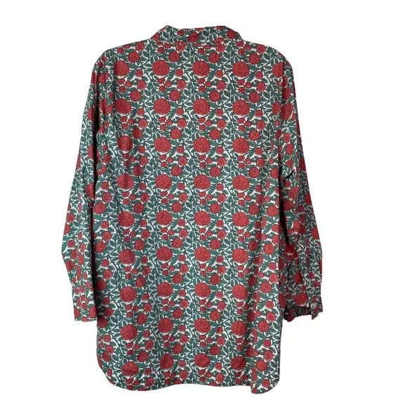 Tulip Top Button Down Floral Tunic 100% Cotton Long Sleeve Size Large Boxy - Picture 8 of 13